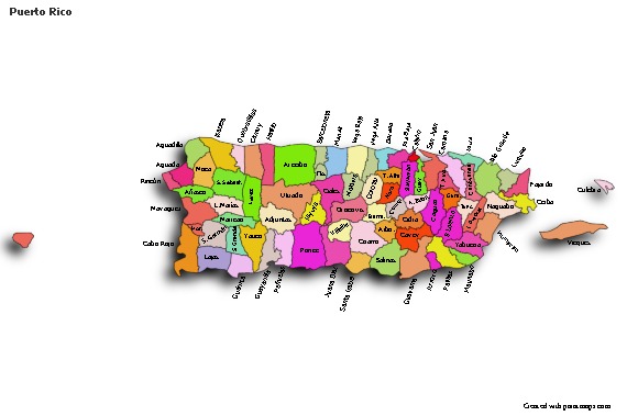 Contoh Peta untuk Puerto Rico (berwarna,bayangan)