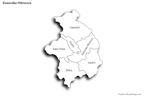 Contoh Peta untuk Kosovska Mitrovica (hitam-putih,bayangan)
