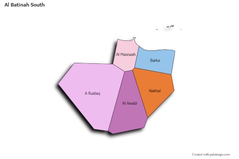 Al Batinah South için Örnek Haritalar (renkli,gölgeli)