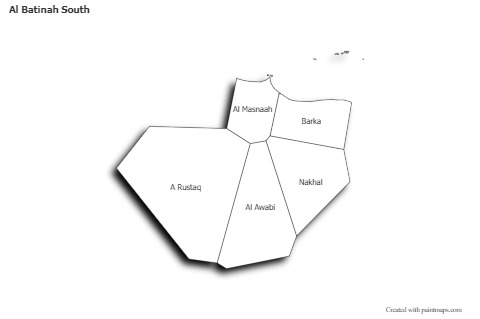 Al Batinah South için Örnek Haritalar (siyah-beyaz,gölgeli)
