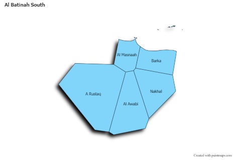 Al Batinah South için Örnek Haritalar (mavi,gölgeli)