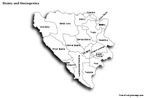 Sample Maps for Bosnia and Herzegovina (black-white,shadowy)