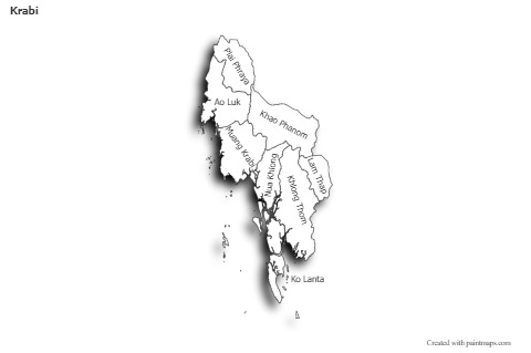 Mapas de muestra para Krabi (blanco-negro,sombrío)
