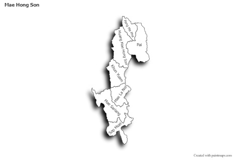 Mapas de muestra para Mae Hong Son (blanco-negro,sombrío)