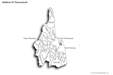 Mapas de muestra para Nakhon Si Thammarat (blanco-negro,sombrío)