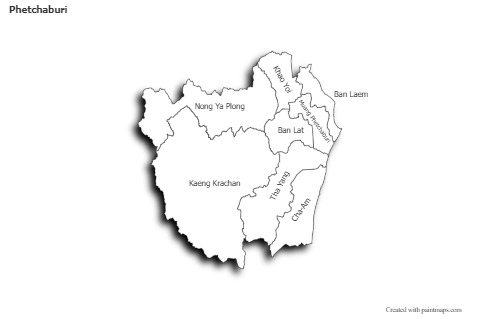 Mapas de muestra para Phetchaburi (blanco-negro,sombrío)