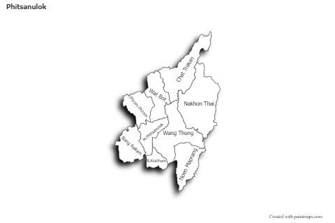 Mapas de muestra para Phitsanulok (blanco-negro,sombrío)