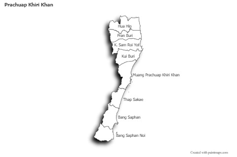 Prachuap Khiri Khan için Örnek Haritalar (siyah-beyaz,gölgeli)