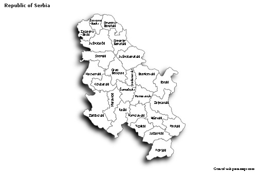Contoh Peta untuk Republik Serbia (hitam-putih,bayangan)