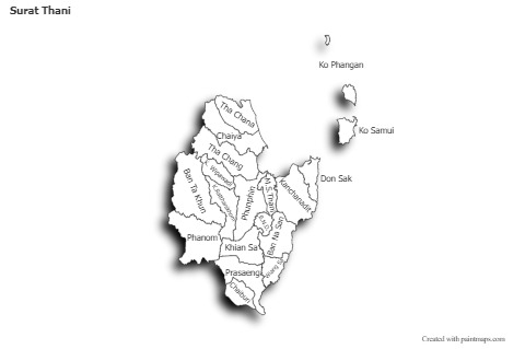 Sample Maps for Surat Thani (black-white,shadowy)