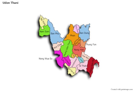 Exemplos de mapas para Udon Thani (colorido,sombreado)