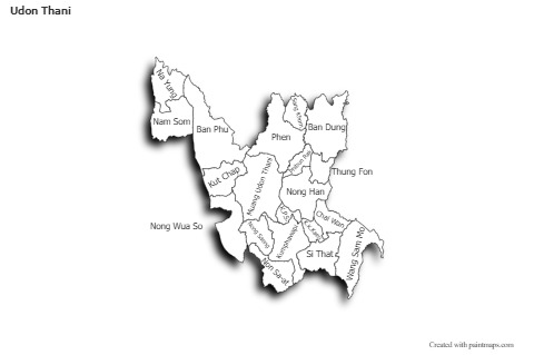 Exemplos de mapas para Udon Thani (preto-branco,sombra)
