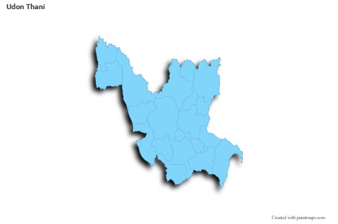 Exemplos de mapas para Udon Thani (azul,contorno,sombra)
