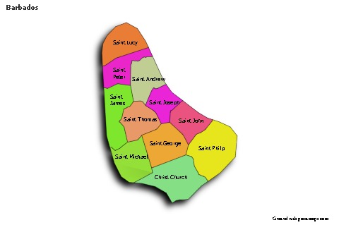 Sample Maps for Barbados (colored,shadowy)