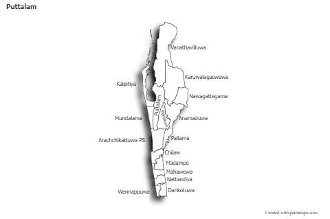 Mapas de muestra para Puttalam (blanco-negro,sombrío)