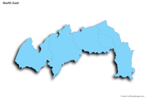 Contoh Peta untuk North East (biru,garis luar,bayangan)