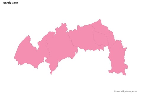Contoh Peta untuk North East (merah jambu,garis besar)
