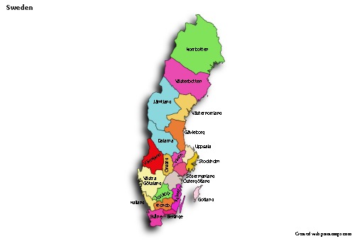 Sample Maps for Sweden (colored,shadowy)