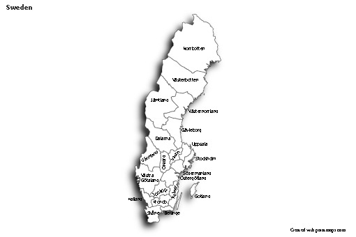 Sample Maps for Sweden (black-white,shadowy)