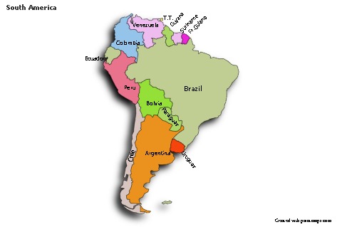 Exemplos de mapas para América do Sul (colorido,sombreado)