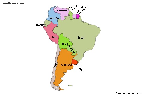 Exemplos de mapas para América do Sul (colorido)