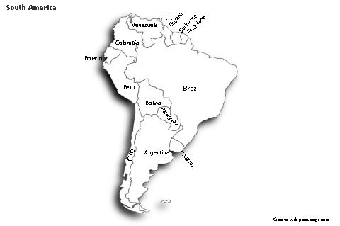 Exemplos de mapas para América do Sul (preto-branco,sombra)