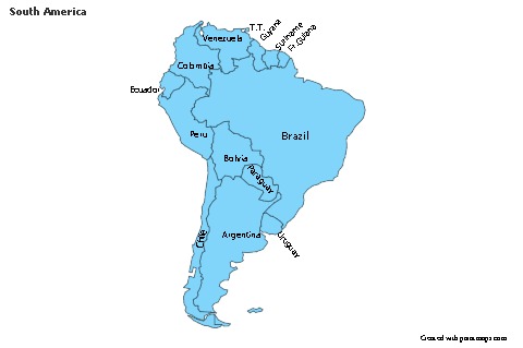Exemplos de mapas para América do Sul (azul)