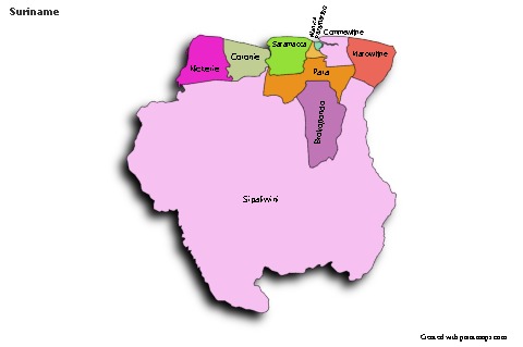 Sample Maps for Suriname (colored,shadowy)