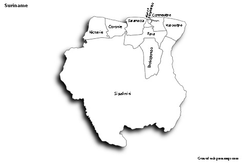 Sample Maps for Suriname (black-white,shadowy)
