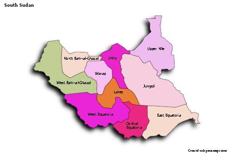 Sample Maps for South Sudan (colored,shadowy)
