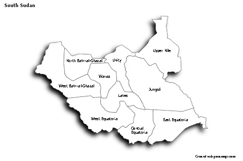 Sample Maps for South Sudan (black-white,shadowy)