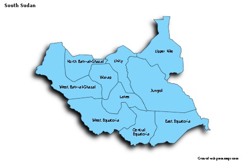 Sample Maps for South Sudan (blue,shadowy)