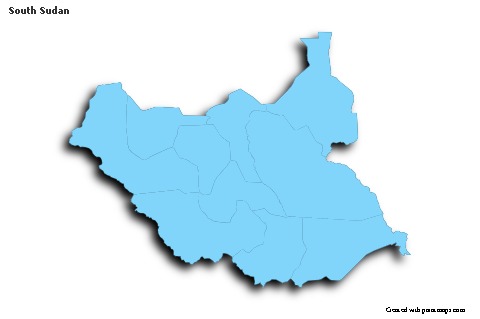 Sample Maps for South Sudan (blue,outline,shadowy)
