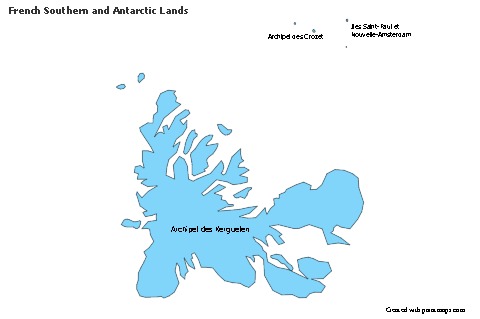 Contoh Peta untuk Kepulauan Selatan dan Antartika Prancis (biru)