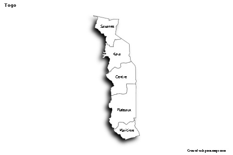 Contoh Peta untuk Togo (hitam-putih,bayangan)