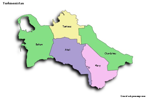 Sample Maps for Turkmenistan (colored,shadowy)