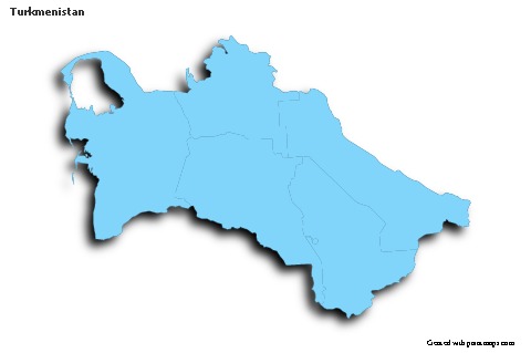 Sample Maps for Turkmenistan (blue,outline,shadowy)
