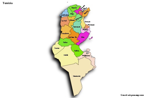 Sample Maps for Tunisia (colored,shadowy)