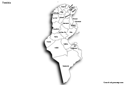 Sample Maps for Tunisia (black-white,shadowy)