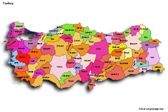 Sample Maps for Turkey (colored,shadowy)