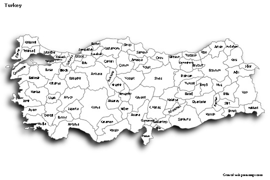 Sample Maps for Turkey (black-white,shadowy)
