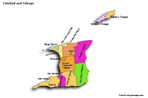 Sample Maps for Trinidad and Tobago (colored,shadowy)