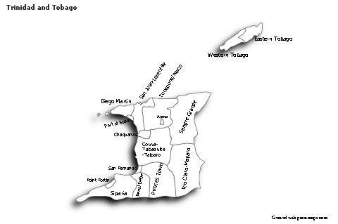Sample Maps for Trinidad and Tobago (black-white,shadowy)