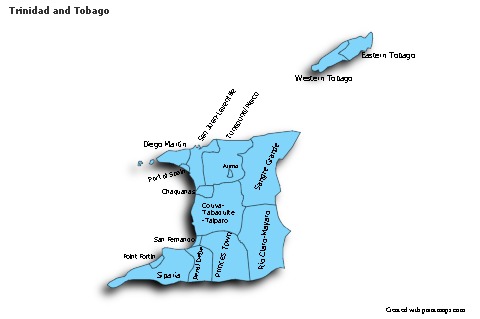 Sample Maps for Trinidad and Tobago (blue,shadowy)