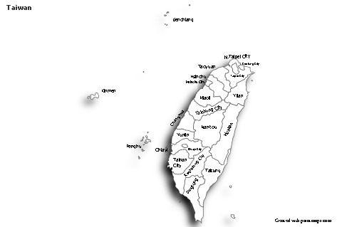 Contoh Peta untuk Taiwan (hitam-putih,bayangan)