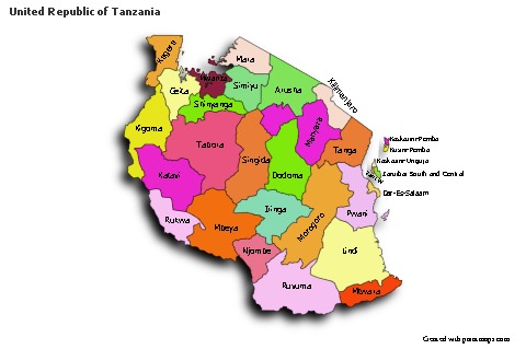 Sample Maps for United Republic of Tanzania (colored,shadowy)