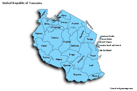 Sample Maps for United Republic of Tanzania (blue,shadowy)