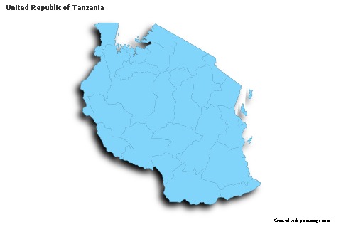 Sample Maps for United Republic of Tanzania (blue,outline,shadowy)