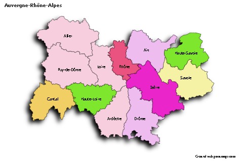 Sample Maps for Auvergne-Rhône-Alpes (colored,shadowy)