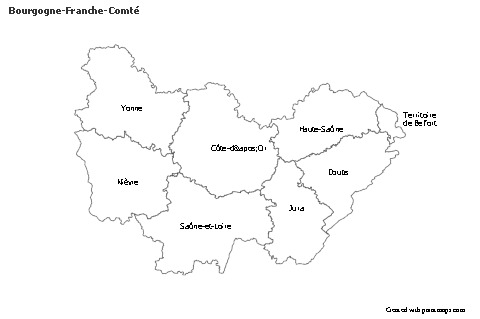 Contoh Peta untuk Bourgogne-Franche-Comté (hitam-putih)